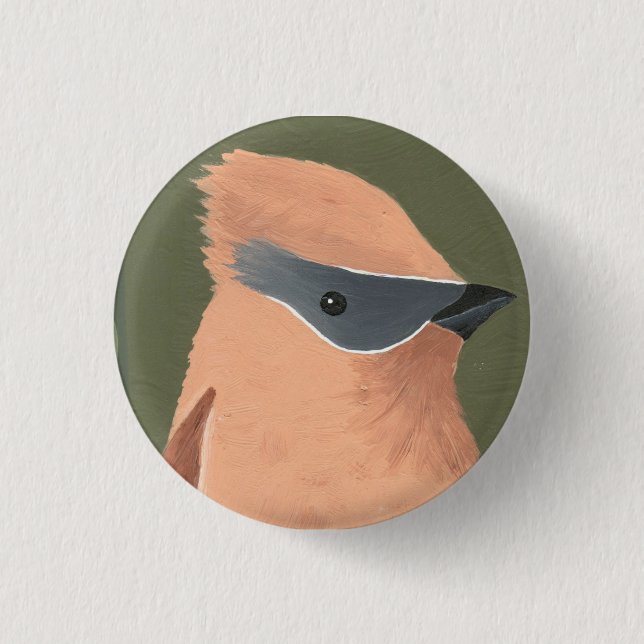 peach and grey bird 3 cm round badge (Front)
