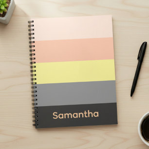 Peach and Grey Custom Color Block Striped Notebook