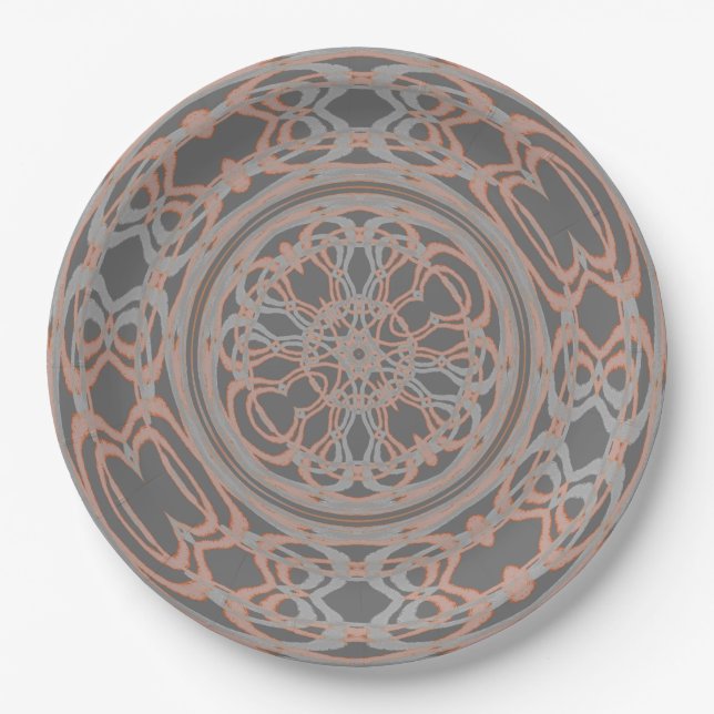 peach and grey design Paper Plate (Front)
