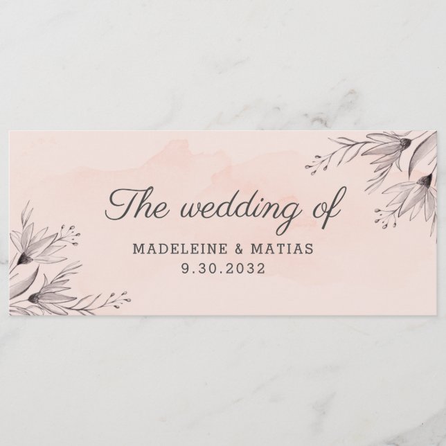 Peach and grey floral blossom the wedding of menu (Front)