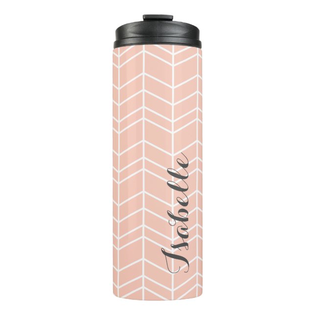 Peach and Grey Herringbone Monogram Thermal Tumbler (Front)