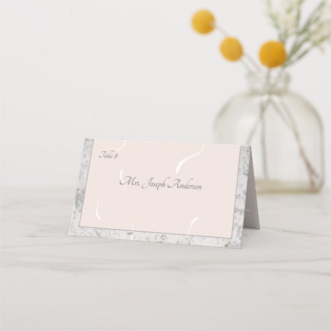 Peach and Grey Marble Folded Place Card (Front)