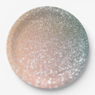 Peach and Grey Sparkle Glamour Glitter Paper Plate