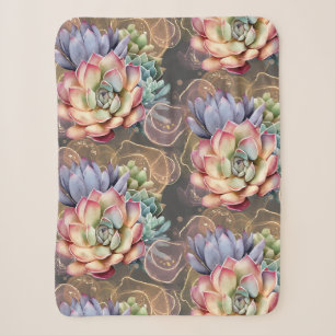 Peach and Grey Succulents Sherpa Blanket