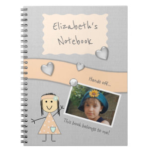 Peach and grey with hearts a name and Photo Notebook