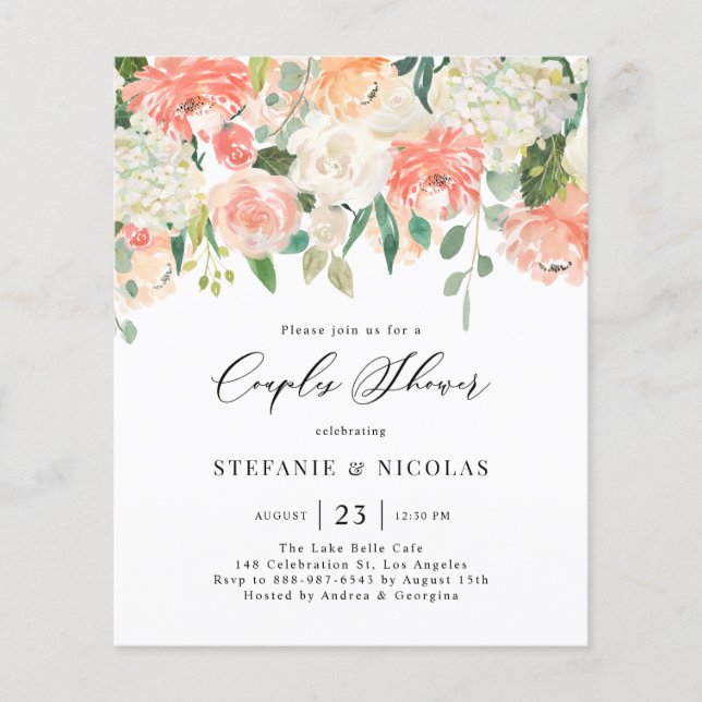 Peach and Ivory Flowers Couples Shower Invitation (Front)