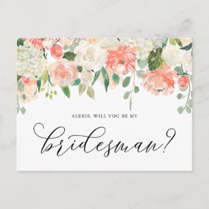 Peach and Ivory Flowers Will You Be My Bridesman Postcard