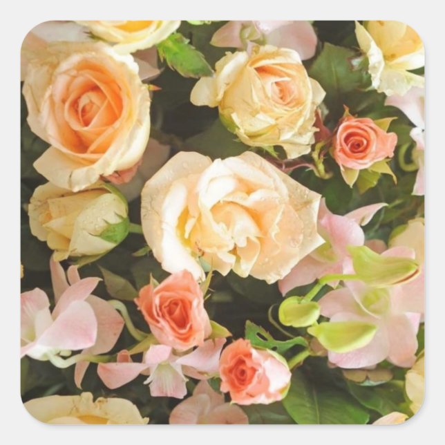 peach and Ivory Rose Wedding Stickers (Front)
