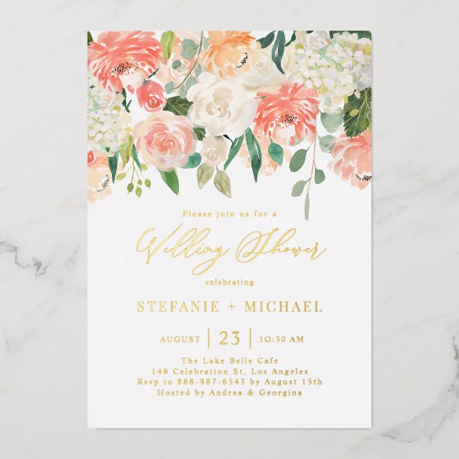 Peach and Ivory Watercolor Flowers Wedding Shower (Front)