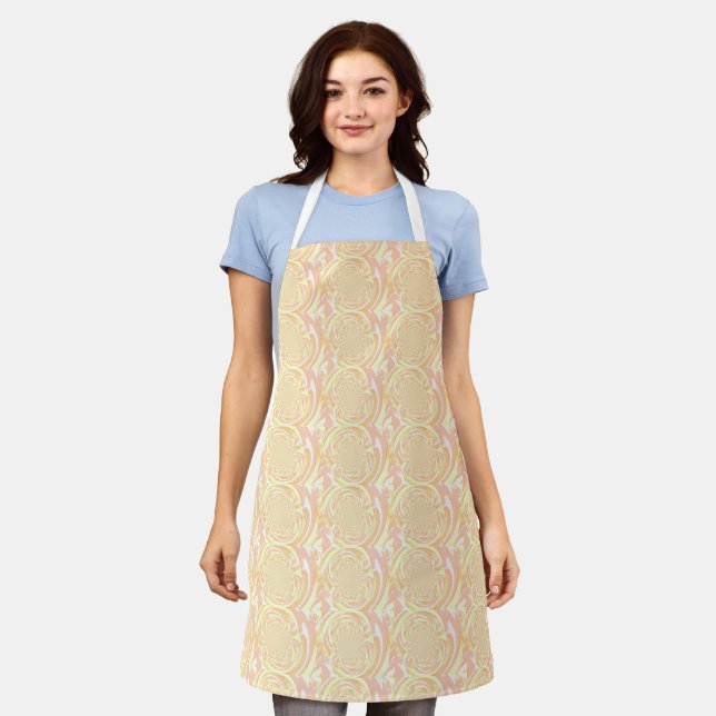 Peach and Lemon Fractal Art Pattern Apron (Worn)