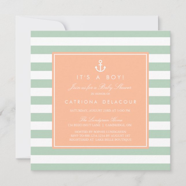 Peach and Mint Nautical Baby Shower Invitation (Front)
