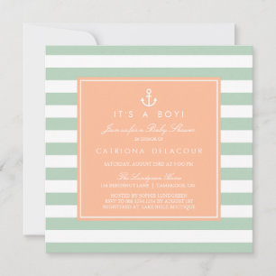 Peach and Mint Nautical Baby Shower Invitation
