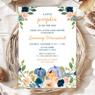 Peach and Navy Blue Pumpkins Baby Shower Invitatio Invitation
