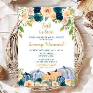 Peach and Navy Blue Pumpkins Bridal Shower Invitation