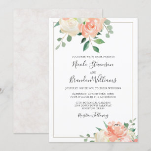 Peach and Off-White Elegant Floral Wedding Invitation