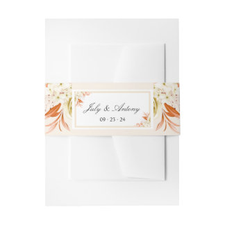 Peach and Orange Boho Trendy wedding Invitation Belly Band