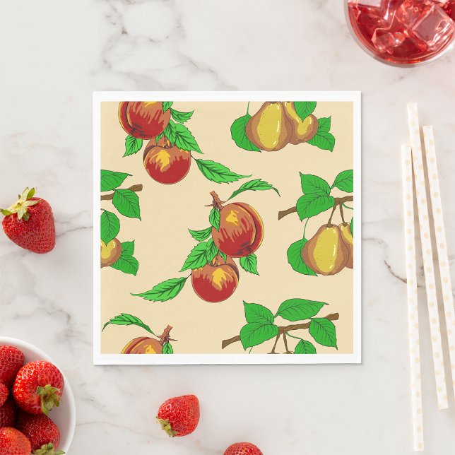 Peach and Pear Fruit Pattern Rustic Botanical Napkin (Creator Uploaded)