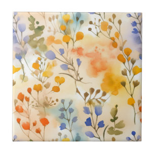 Peach and Periwinkle Floral Tile