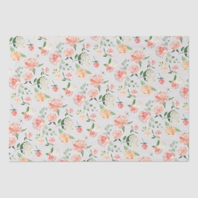 Peach and Pink Feminine Floral Pattern Tissue Paper (Front)