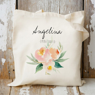 Peach and Pink Floral Bridesmaid favor Tote Bag