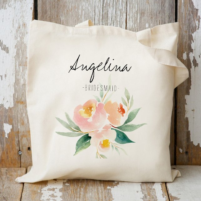 Peach and Pink Floral Bridesmaid favor Tote Bag (Creator Uploaded)