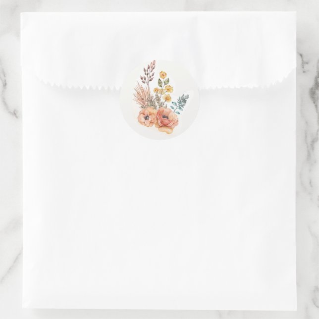 Peach and Pink Floral  Classic Round Sticker (Bag)
