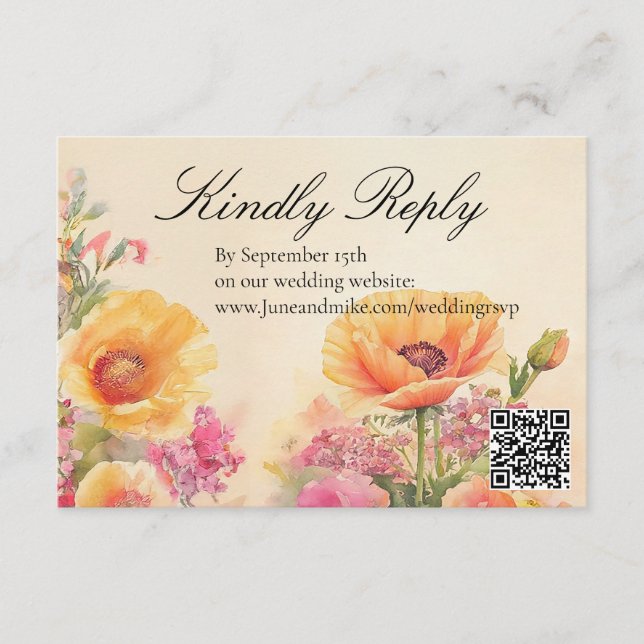 Peach And Pink Floral Wedding  Enclosure Card (Front)
