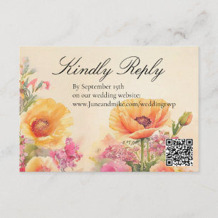 Peach And Pink Floral Wedding  Enclosure Card