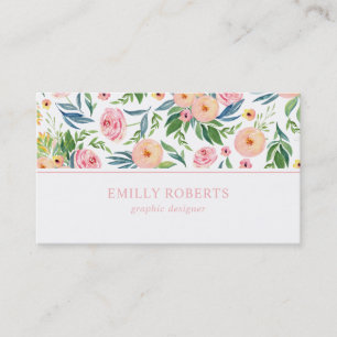 Peach and pink peonies floral pattern business card