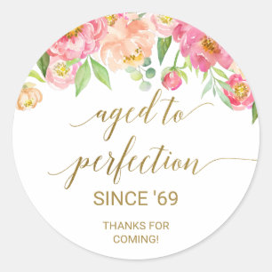 Peach and Pink Peony Aged to Perfection Thank You Classic Round Sticker