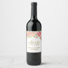 Peach and Pink Peony "Cheers" Wedding Wine Labels