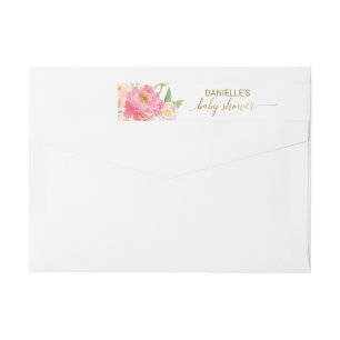 Peach and Pink Peony Flowers Baby Shower Wrap Around Label
