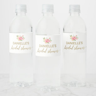 Peach and Pink Peony Flowers Bridal Shower Water Bottle Label