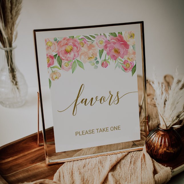 Peach and Pink Peony Flowers Favors Sign (Creator Uploaded)