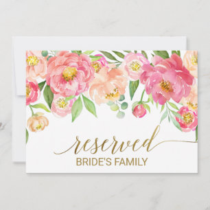 Peach and Pink Peony Flowers "Reserved" Sign Invitation