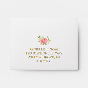 Peach and Pink Peony Flowers RSVP Envelope