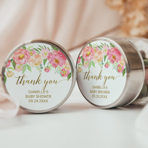 Peach and Pink Peony Flowers Thank You Favour Classic Round Sticker