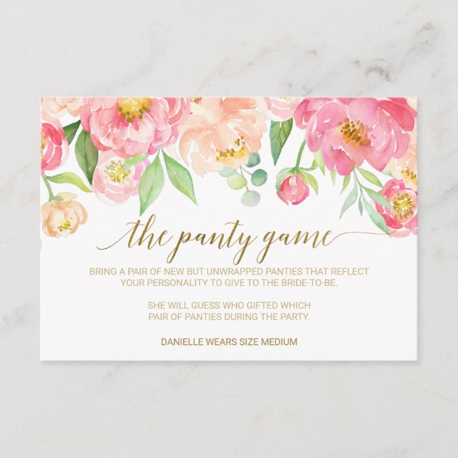 Peach and Pink Peony Flowers The Panty Game Enclosure Card (Front)