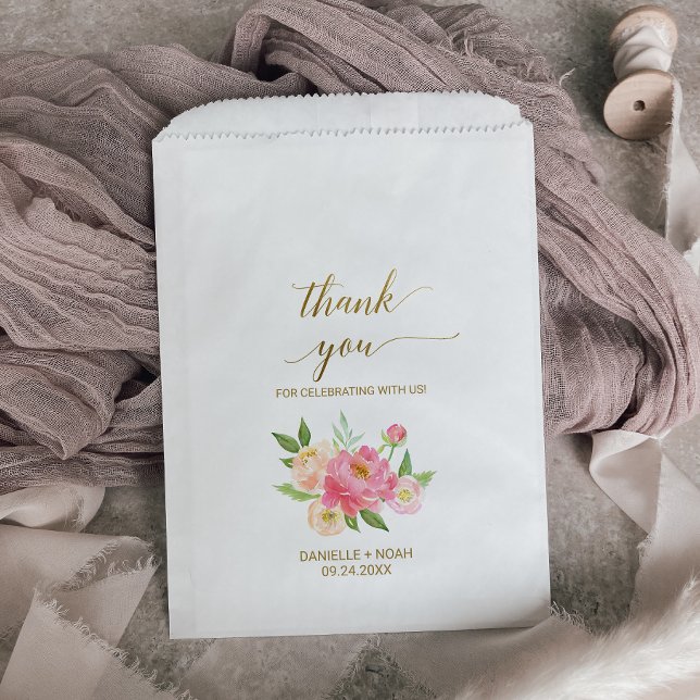 Peach and Pink Peony Flowers Wedding Favour Bags (Creator Uploaded)