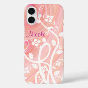Peach and Pink Spirals, Filigree and Flowers iPhone 16 Plus Case