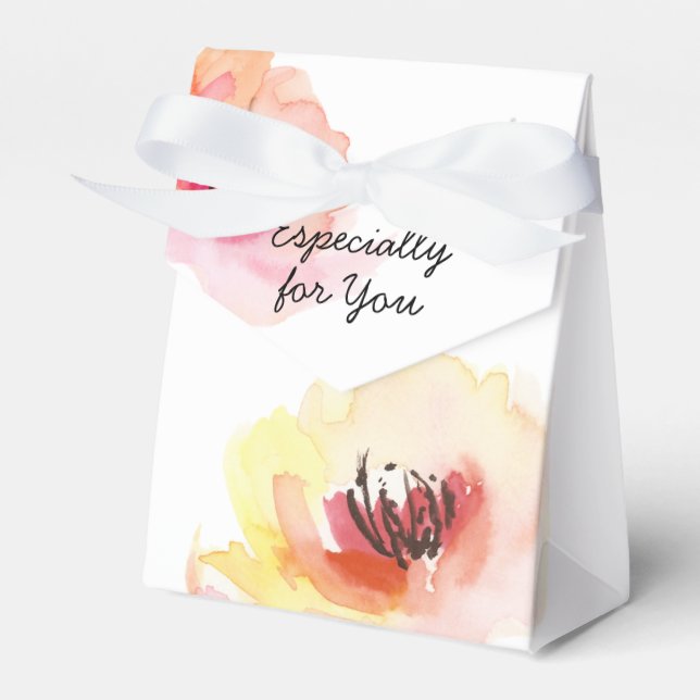 Peach and Pink Watercolor Floral Favour Box (Front Side)