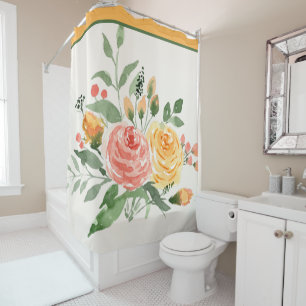Peach  and pink watercolor floral shower curtain
