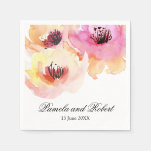 Peach and Pink Watercolor Floral Wedding Napkin