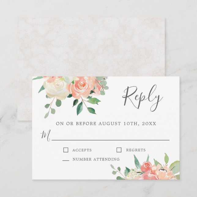 Peach and Pink Watercolor Floral Wedding RSVP Invitation (Front/Back)
