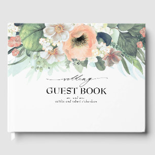 Peach and Pink Watercolor Flowers Wedding Guest Book