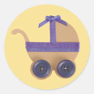 Peach and purple baby carriage for baby shower classic round sticker
