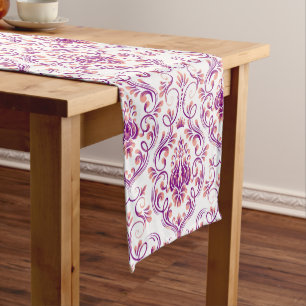 Peach and Purple Damask Floral Elegant Pattern Short Table Runner