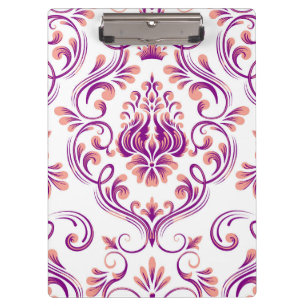 Peach and Purple Damask Floral Pattern Elegant Clipboard