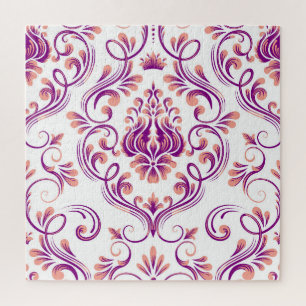 Peach and Purple Damask Floral Pattern Elegant Jigsaw Puzzle