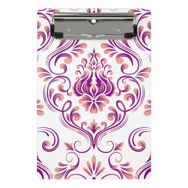 Peach and Purple Damask Floral Pattern Elegant Mini Clipboard (Front)